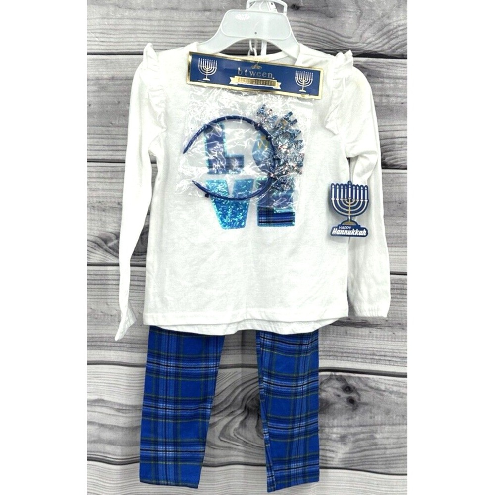 BTWEEN TWO PIECE HANUKKAH OUTFIT WITH HEADBAND Little Girl Size 6‎ BLUE / WHITE